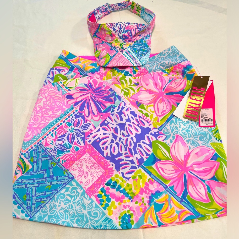 Lilly Pulitzer Monica Luxletic Skort “Multi Block Party Golf” w/ visor. NWT